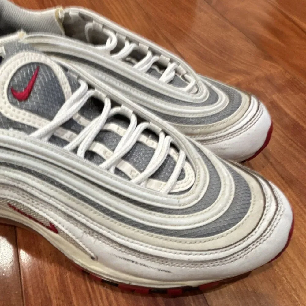 Nike Men’s Air Max 97 White Gray Red Black Solid Low Top Sneakers size 9.5